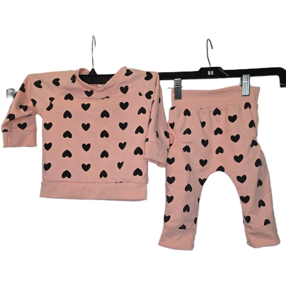 Toddler Girls Pink Black Heart Print Sweatshirt Joggers 2-Piece Lounge Set 24 mo